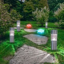 6er Set led Solar Steck Leuchten Edelstahl Garten Weg Außen rgb Farbwechsel Glas Würfel Steh Lampen