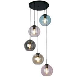 Pendelleuchte Metall Glas E27 d: 51 cm rund h: max. 120 cm Schwarz Bunt Kugel Schirm Retro Design