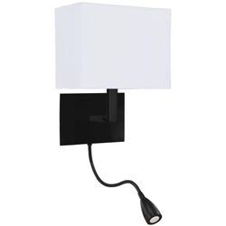 Wandlampe Metall Stoff E27 h: 26 cm mit Schalter Schwarz Weiß Modern Wandleuchte