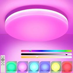 Deckenlampe led Deckenleuchte Badezimmer - Dimmbar mit Fernbedienung Badezimmerlampe flach Ø22CM 18W deckenleuchten rund rgb Küchenlampe Flurlampe