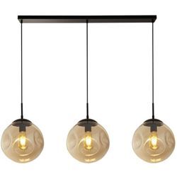 Licht-erlebnisse - Hängeleuchte Metall Rauchglas E27 h: max. 120 cm Schwarz Champagner 3-flammig Kugelschirm Retro