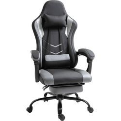 Vinsetto - Ergonomischer Gaming Stuhl Bürostuhl Schreibtischstuhl, Drehstuhl Höhenverstellbar, Verstellbares Lendenkissen mit Fußstützen Schwarz