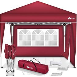 Pavillon 3x3m wasserdicht Rot - mit 2 Seitenteilen Pop-Up Faltpavillon höhenverstellbar Gartenzelt uv Schutz 50+ Partyzelt mit Tasche für Garten