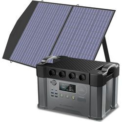 Tragbares Powerstation 1500Wh 2400W akku mppt Solargenerator Mobiler Stromspeicher, 30A Wohnmobilstecker mit 100W Faltbares Solarpanel für Wohnmobil,