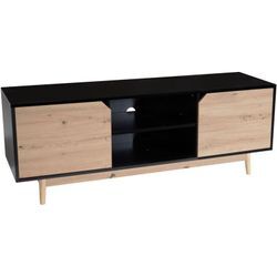 Lowboard Schwarz Eiche-Dekor 150x55x40 cm TV-Kommode Modern, Design TV-Schrank Hoch, Fernsehtisch Fernsehschrank mit zwei Türen, Fernsehkommode