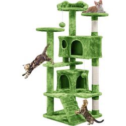 Kratzbaum Stabiler Katzenbaum Katzenkratzbaum Katzenmöbel, Kletterbaum für Katzen Höhe 137 cm, Grün - Yaheetech