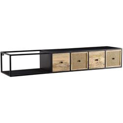 Lowboard Hängend Mango Massivholz / Metall 150x25x35 cm TV-Schrank Schwarz, Design Fernsehtisch Wiener Geflecht Modern, Fernsehschrank Wand,