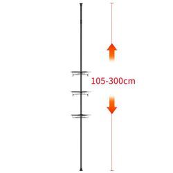 Teleskop Duschregal Metall Eckregal mit 3 Körben Gesamthöhe 105-300 cm, Edelstahl, ohne Bohren, Duschkorb für Bad und Küche Schwarz