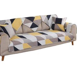 Segmentierter Sofabezug für Ecksofa, Sofaschutz für Kinder, Hunde und Katzen, geometrisch bedrucktes Baumwollsofa-Dreieck110 x 180 cm