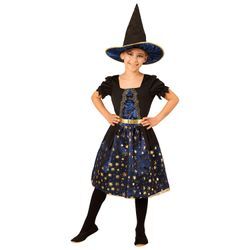 Kinder-Kleid "Zauberin", dunkelblau/schwarz/gold