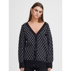 Ichi Strickjacke Damen kariert, schwarz