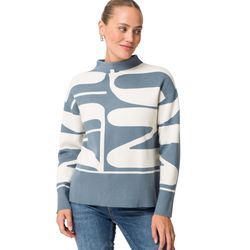 Strickpullover ZERO "zero Strickpullover mit Allover-Muster", Damen, Gr. 42, graucream, Strick, Obermaterial: 72% Viskose, 28% Polyester. Ärmelfutter: ohne Futter., bedruckt, casual, figurumspielend normal, Langarm eng Bündchen kontrastfarben, Pullover, Plain/ohne Details