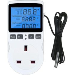 Ej.life - Thermostat-Steckdose, Terrarium-Thermostat mit LCD-Display und Sonde, digitaler Temperaturregler, Heiz-Kühl-Thermostat für Gewächshaus,