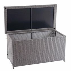 Neuwertig] Poly-Rattan Kissenbox HHG 570, Gartentruhe Auflagenbox Truhe Basic grau, 51x115x59cm 250l