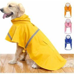 Ahlsen - Regenponchojacke, wasserdicht, für große Hunde, mit reflektierender Streifenkapuze, Gelb, xl