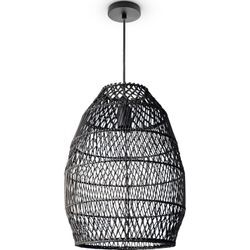 PACO HOME Pendelleuchte "VIHMO", schwarz, Ø 30cm H: 40cm, Lampen, Rattan Esstisch Pendellampe LED Boho Rustikal Korblampen Küche E27