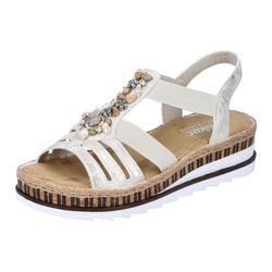 Sandale RIEKER Gr. 39, goldfarben Damen Schuhe Sommerschuh, Sandalette, Keilabsatz, im Metallic-Look