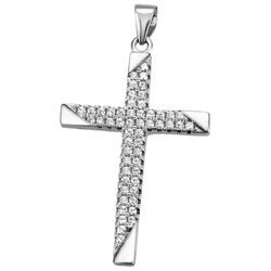 Ketten-Anhänger FIRETTI "Schmuck Geschenk Silber 925 Halsschmuck Anhänger Kreuz" Schmuckanhänger Gr. Silber 925 (Sterlingsilber), 2,90 g, silberfarben (silberfarben, kristallweiß, kristallweiß) Damen mit Zirkonia (synth.)