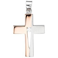 Kreuz-Anhänger JOBO "Anhänger Kreuz", silber (silber 925), Schmuckanhänger, Damen, Silber 925 (Sterlingsilber), 925 Silber bicolor vergoldet mit Zirkonia