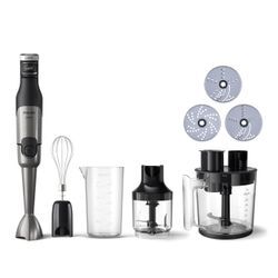 PHILIPS Stabmixer "HR2685/00 5000 Series, mit ProMix-Technologie, Becher", Schneebesen, Foodprozessoraufsatz und Zerkleinerer; Edelstahl/Schwarz, Mixer, schwarz (schwarz, edelstahl)B:4cm H:22cm T:7cm