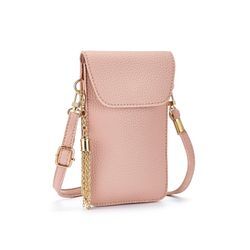 Umhängetasche LASCANA Gr. B/H/T: 11cm x 19cm x 1,5cm, rosa Damen Taschen Handtasche mit Sichtfenster, Minibag, Handytasche, Crossbody Bag, VEGAN