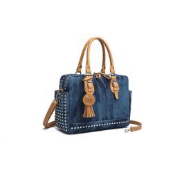 Schultertasche "Denim", Damen, Gr. B/H/T: 34cm x 24cm x 12cm one size, blau (jeans), Baumwolle, COLLEZIONE ALESSANDRO, Taschen, aus griffigem Jeansstoff mit Nieten