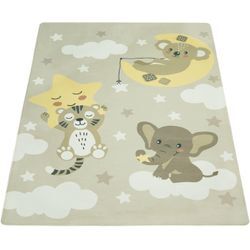 Kinderteppich PACO HOME "Chicos 551", beige, B:155cm H:2mm L:230cm, Polyester, Teppiche, Flachgewebe, niedliches Kinder Design, Motiv Tiere, Kinderzimmer