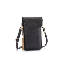 Umhängetasche LASCANA Gr. B/H/T: 11cm x 19cm x 1,5cm, schwarz Damen Taschen Handtasche mit Sichtfenster, Minibag, Handytasche, Crossbody Bag, VEGAN