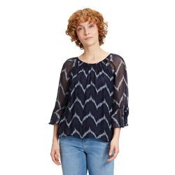 Schlupfbluse CARTOON "Cartoon Casual-Bluse mit Muster" Gr. 38, blau (blau, schwarz, blau) Damen Blusen