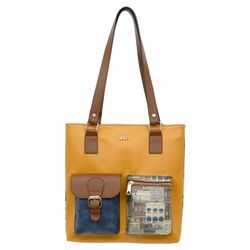 Umhängetasche DOGO "Damen Multi Pocket Bag Frame of Mind Vegan Damen Handtaschen" Gr. H/T: 36cm x 8cm OneSize, gelb, Damen, Lacklederimitat, Taschen, Vegan