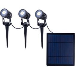 LED Solarleuchte NÄVE "Spoti", schwarz (schwarz matt), H:9,00cm, Lampen, 3er LED Solarspot mit Erdspieß inkl. Solarpanel Zuleitung 6m