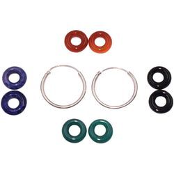 Paar Creolen FIRETTI "Multipack Schmuck Geschenk Silber 925 Ohrschmuck Ohrringe" Ohrringe Gr. Silber 925 (Sterlingsilber), bunt (silberfarben-rot-blau-grün-schwarz + rot-blau-grün-schwarz) Damen Made in Germany - mit Achat, Sodalith Einhänger abnehmbar