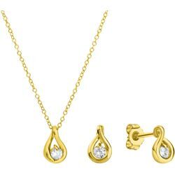 Ohrring und Ketten Set FIRETTI "Multipack Schmuck Geschenk Silber 925 Halskette Ohrstecker Tropfen", gold (gelbgoldfarben, kristallweiß, kristallweiß), Schmuck-Sets, Silber 925 (Sterlingsilber), mit Zirkonia (synth.)