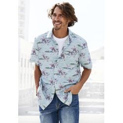 Hawaiihemd BEACHTIME "Regular fit", Herren, Gr. S (37/38), N-Gr, blau (blau, bedruckt), Web, Obermaterial: 100% Baumwolle, bedruckt, casual, regular fit, ohne Ausschnitt, Kurzarm abgesteppte Kante, Hemden, Kurzarm, Freizeithemd mit Palmenprint, reine Baumwolle