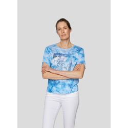 Print-Shirt RABE "Rabe T-Shirt mit abstrakter Musterung" Gr. 42, blau (hellblau), Damen, 50%Baumwolle 50%Polyester, gemustert, Shirts