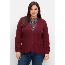 Strickjacke SHEEGO "Große Größen", Damen, Gr. 40/42, rot (weinrot), Obermaterial: 50% Viskose, 26% Polyamid, 24% Polyester, unifarben, casual, figurumspielend normal, Langarm, Strickjacken, im Strickmuster-Mix