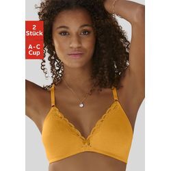 Bralette-BH PETITE FLEUR, Damen, Gr. 70, Cup C, gelb (mango, weiß), Spitze, Obermaterial: 90% Baumwolle, 5% Elasthan, 5% Polyamid, klassisch, BHs Wäsche Teenie-BH BH BH-Set, ohne Bügel aus Baumwolle mit Spitze