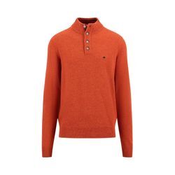 Troyer FYNCH-HATTON, Herren, Gr. M, orange (flame), Strick, Obermaterial: 80% Wolle, 20% Polyamid, unifarben, casual, hüftbedeckend, Rundhals, Langarm Flachstrickbündchen, Pullover, aus Woll-Mix, mit Troyer-Kragen