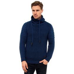 Strickpullover RUSTY NEAL Gr. S, blau (petrol), Herren, 70% Polyacryl, 30% Baumwolle, unifarben, Pullover, mit hochabschließendem Kragen