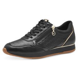 Plateausneaker TAMARIS Gr. 36, schwarz (schwarz kombiniert), Damen, Lederimitat, Textil, Schuhe Schnürschuh Modernsneaker Sneaker low, Freizeitschuh, Halbschuh, Schnürschuh mit dezenten Metallic-Details