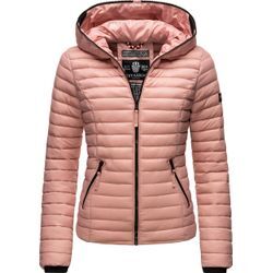 Steppjacke NAVAHOO "Kimuk", Damen, Gr. M, rosa (rubinrosa), Obermaterial: 100% Nylon, Futter: 100% Polyester, Wattierung: 100% Polyester, Ärmelfutter: 100% Polyester, casual, figurbetont hüftlang, Langarm Ärmel ohne Ärmelschlitz Rippstrickbündchen kontrastfarben, Jacken, leichte Übergangsjacke mit Kapuze