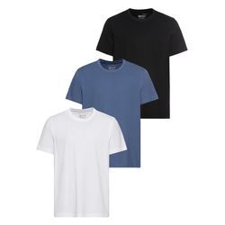 T-Shirt MAN'S WORLD, Herren, Gr. 48/50 (M), blau (weiß, jeansblau, schwarz), Single Jersey, Obermaterial: 100% Baumwolle, unifarben, Basic, normal, Rundhals, Kurzarm normaler Saum, Shirts, Kurzarm, unifarben, Rundhals, aus Baumwolle, im 3er-Pack