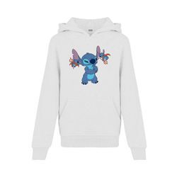 Kapuzenpullover F4NT4STIC "Disney Lilo und Stitch Kleine Teufel" Gr. 110/116, weiß, Mädchen, Obermaterial: 65% Baumwolle, 35% Polyester, Pullover, Print