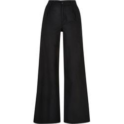 Stoffhose URBAN CLASSICS "Urban Classics Damen Ladies High Linen Mixed Wide Leg Pants" Gr. 27, Normalgrößen, schwarz, Damen, 55% Leinen, 45% Baumwolle, unifarben, Hosen