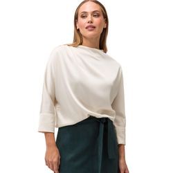 Satinbluse ZERO "zero Satinbluse mit 3/4 Arm", Damen, Gr. 34, gelb (eggnog), Web, Obermaterial: 96% Baumwolle, 4% Elastan. Ärmelfutter: ohne Futter., glänzend, casual, figurumspielend normal, Langarm weit Bündchen, Blusen