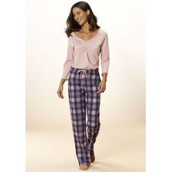 Pyjama VIVANCE DREAMS Gr. 32/34, bunt (hellrosa, navy), Damen, Obermaterial: 100% Baumwolle, kariert, Homewear-Sets, mit Karo Muster