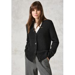 Cardigan CECIL Gr. L (42), schwarz, Damen, Stoff, 84% Polyacryl, 16% Viskose, unifarben, Strickjacken, mit Materialmix