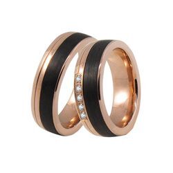 Trauring DOOSTI "Schmuck Geschenk Edelstahl Trauring Ehering Partnerring LIEBE" Gr. 60, rosa (roségoldfarben, schwarz), Fingerringe, 60, ohne Zirkonia, Edelstahl-Carbon, 6,5mm, Edelstahl, Carbon, Made in Germany, wahlweise mit oder ohne Zirkonia