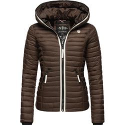 Steppjacke NAVAHOO "Kimuk Prc", Damen, Gr. L (40), braun (dunkelbraun), Oberstoff: 100% Nylon, Futter: 100% Polyester, Wattierung: 100% Polyester, Ärmelfutter: 100% Polyester, casual, figurbetont hüftlang, Langarm Ärmel ohne Ärmelschlitz Rippstrickbündchen kontrastfarben, Jacken, leichte Übergangsjacke mit Kapuze