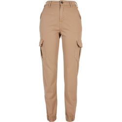 Cargohose URBAN CLASSICS "Urban Classics Damen Ladies High Waist Cargo Pants", Damen, Gr. 26, Normalgrößen, beige (unionbeige), 98% Baumwolle, 2% Elasthan, unifarben, normal, Hosen